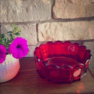 Vintage Fostoria Red COIN 7.5” Round Serving BOWL